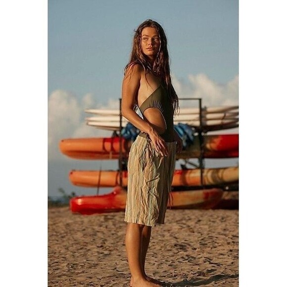 Free People Saylor Poplin Stripe Shorts Printed Mid-Rise Pull-on S NWT 283575 - Picture 5 of 12